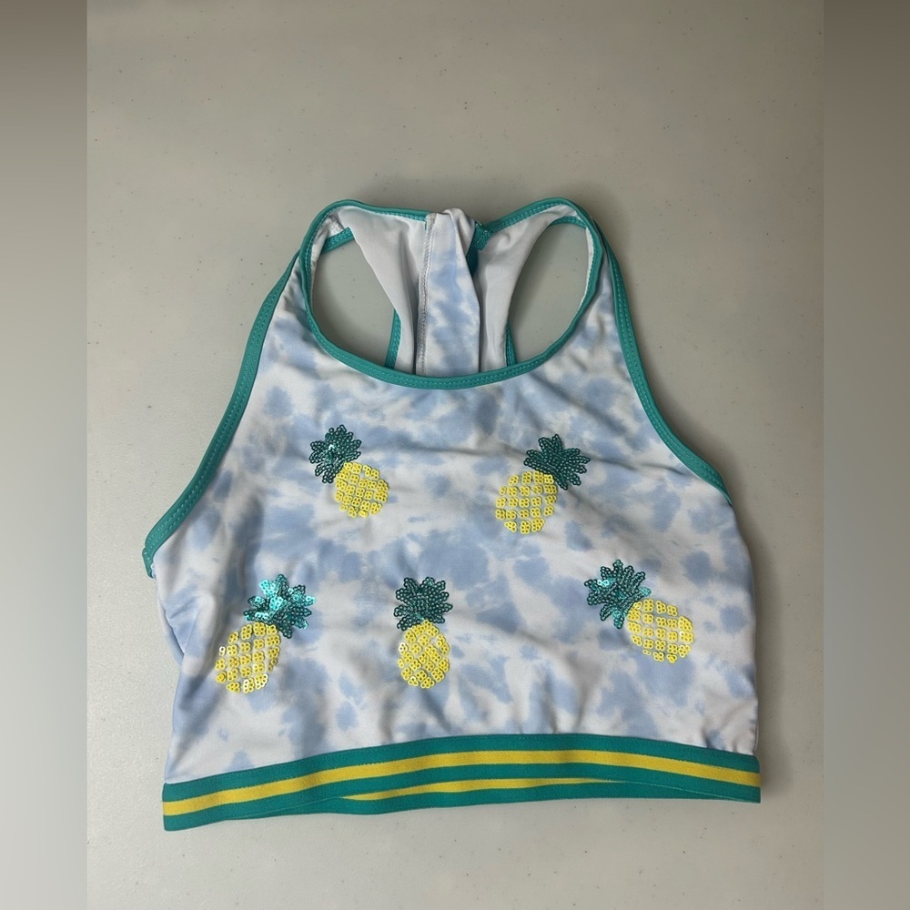Andy & Evan Pineapple Sequin Racerback Zip Swim Top Size 12